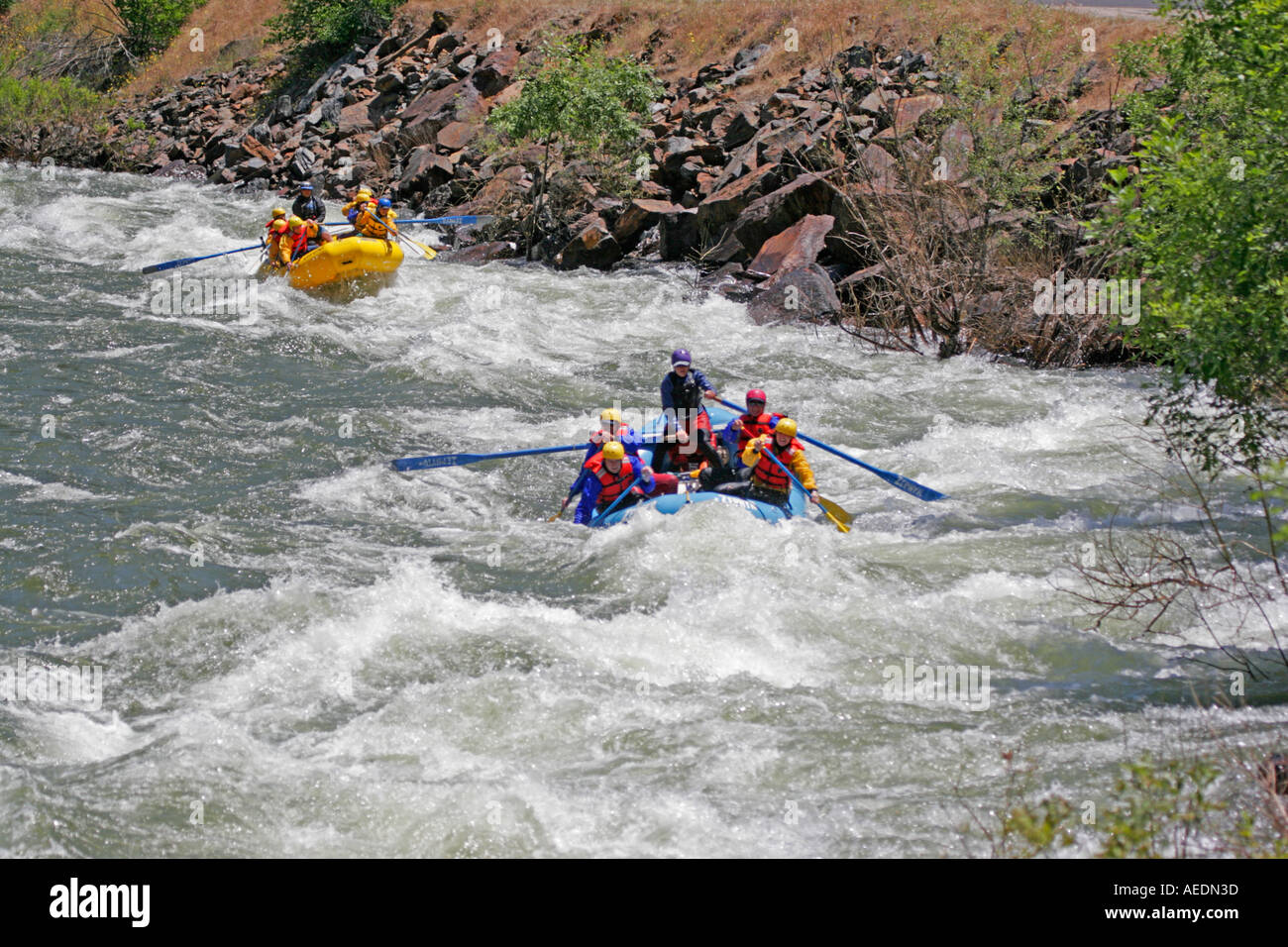 Merced River Yosemite California USA White Water Rafting Extreme Sport Tourist Attraction Stock Photo