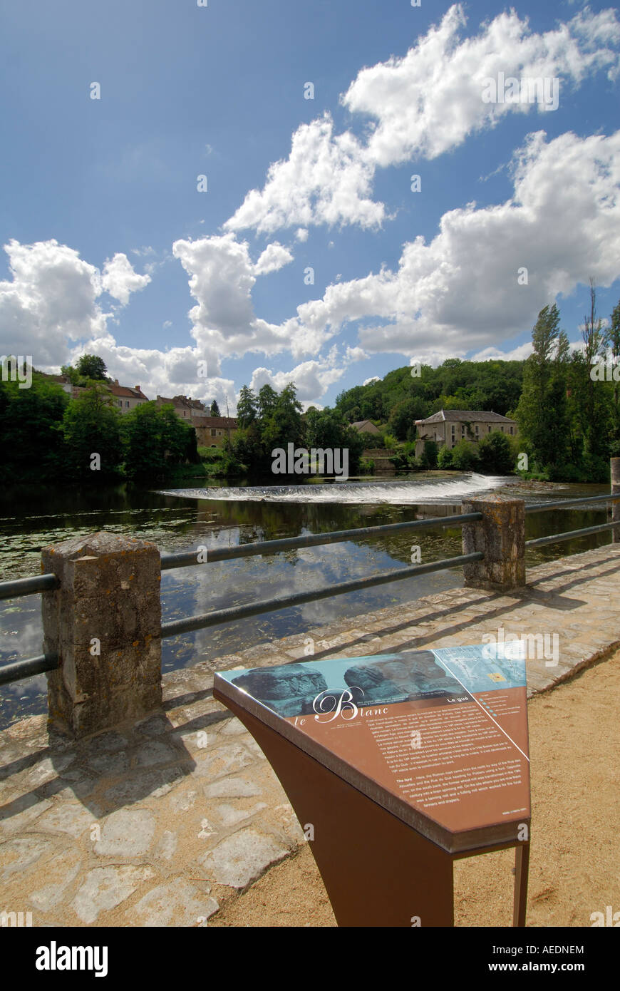 View across the river Creuse running through Le Blanc, Indre, France. Stock Photo