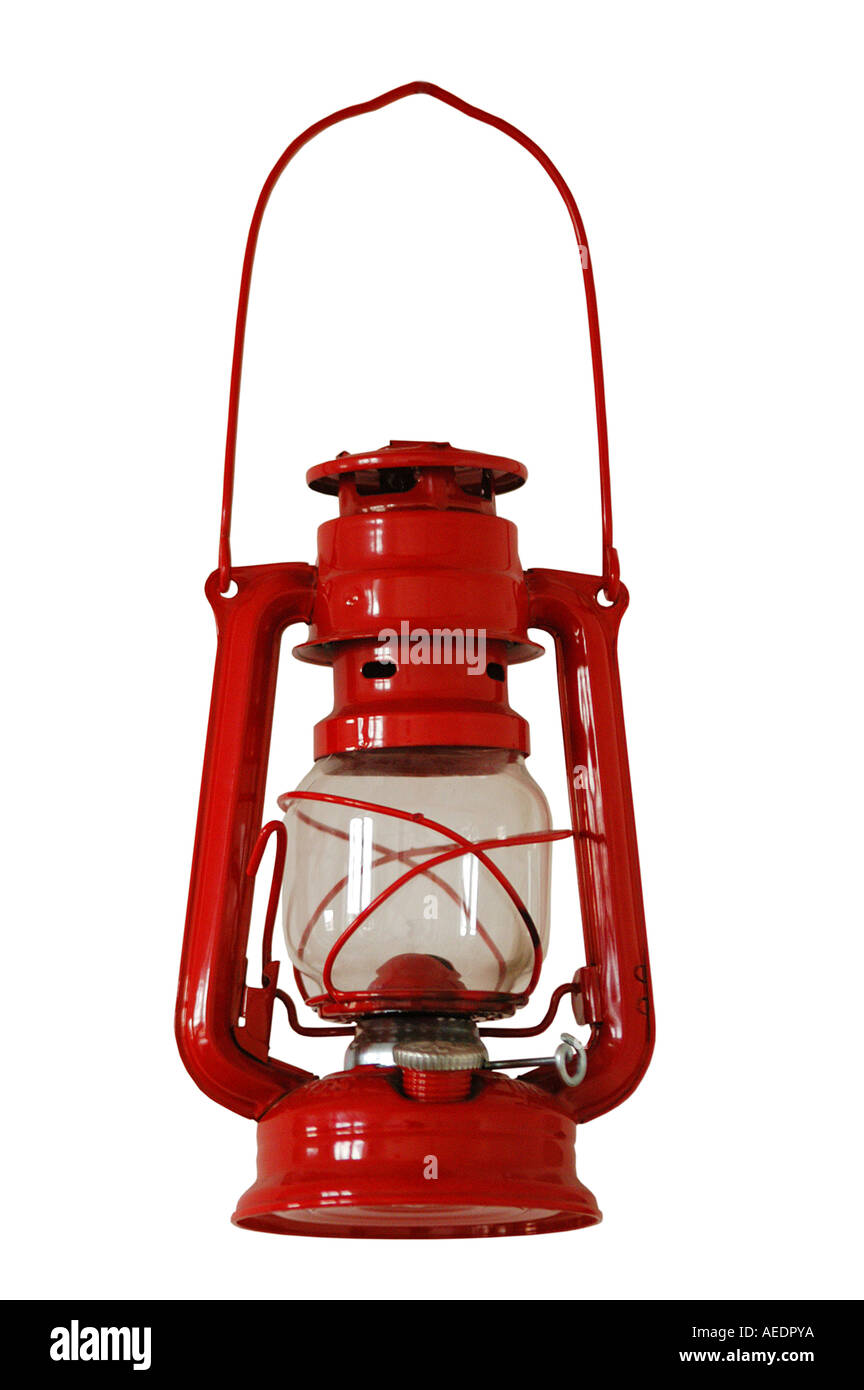 red gas lantern light lamp bulb lantern burning lit alight antique  backpacking equipment gear power failure light bulb Stock Photo - Alamy