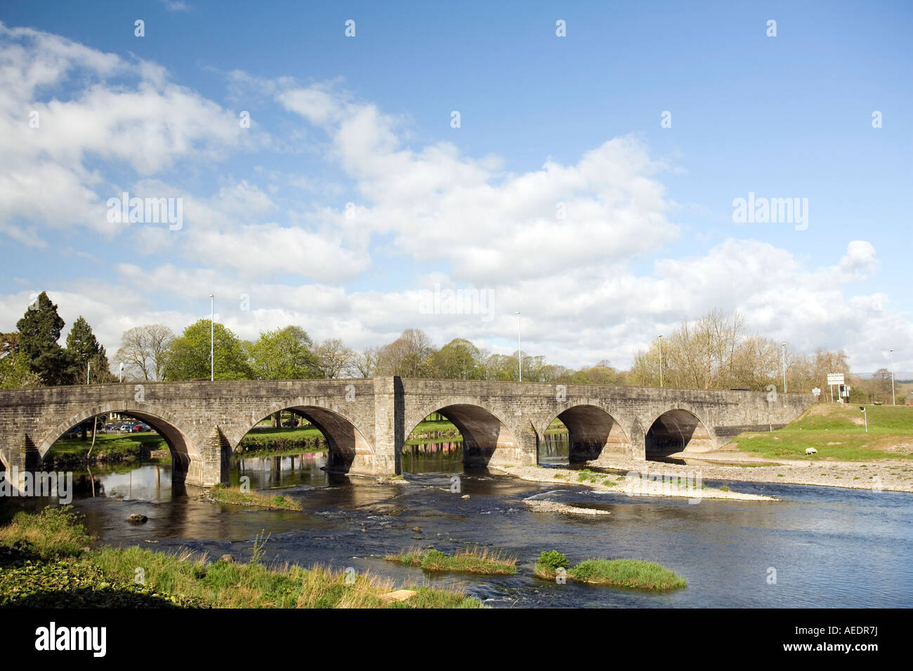 UK Wales Powys Builth Wells bridge over the River Wye Stock Photo