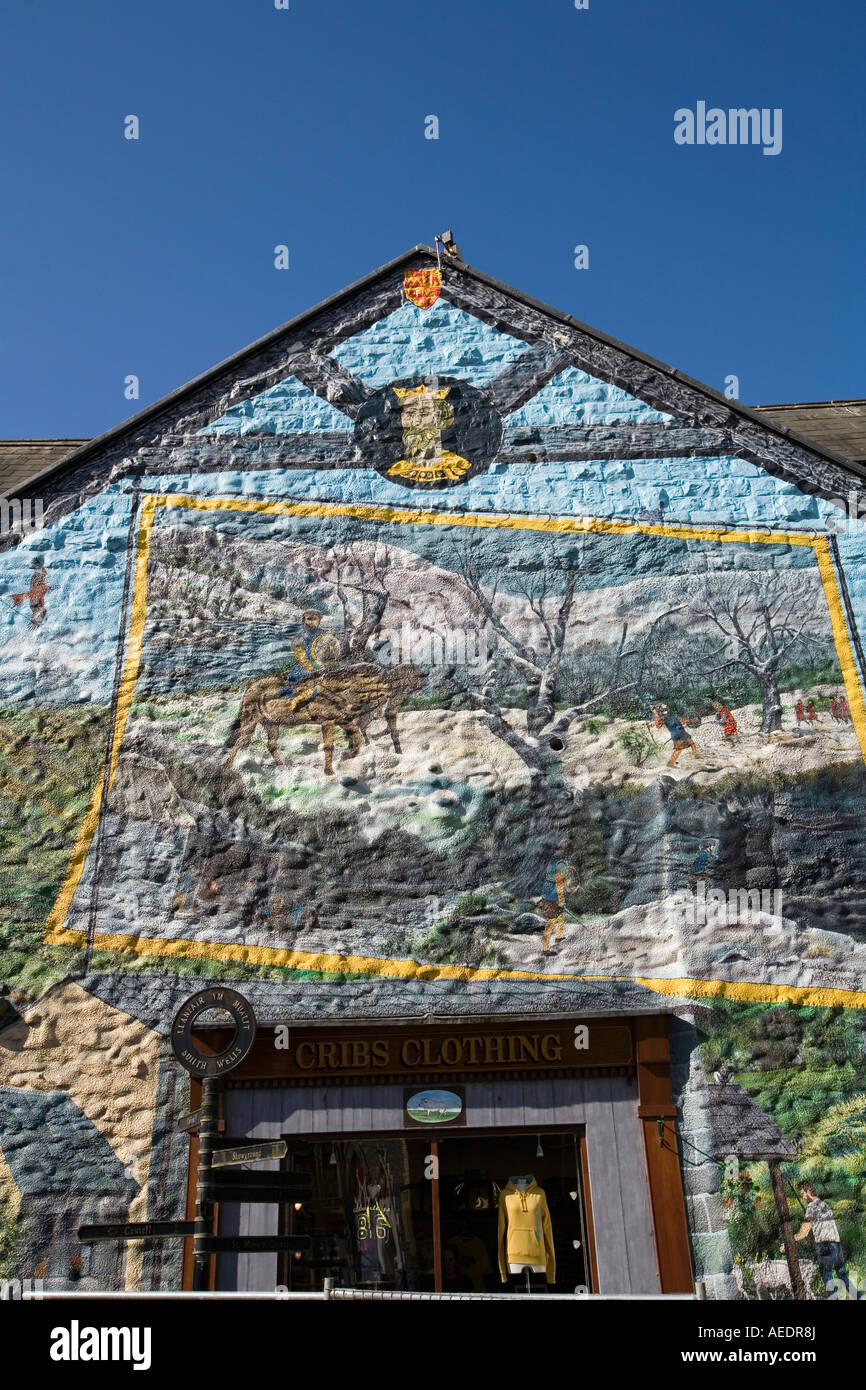 UK Wales Powys Builth Wells Broad Street Prince Llewellyn mural Stock Photo