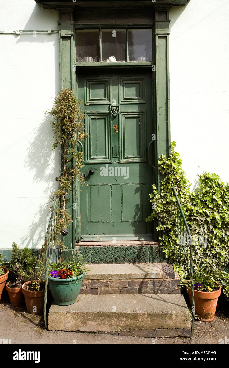 UK Shropshire Castle Salop Street faded green painted front