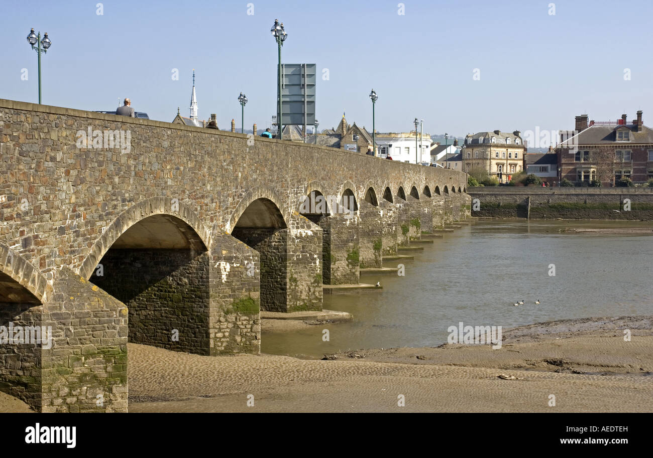 The old road bridge at Barnstaple, North Devon Stock Photo Alamy