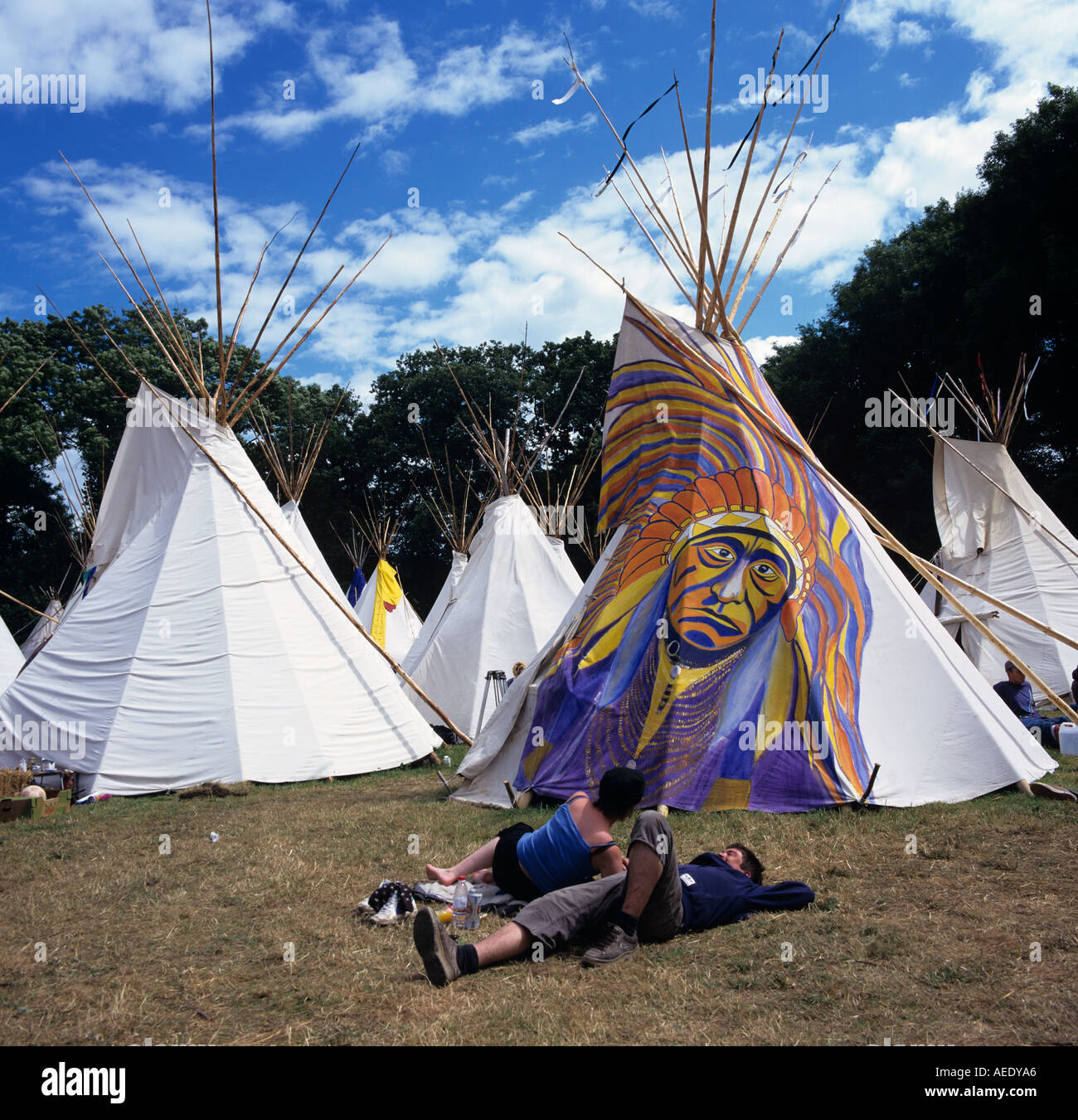 Tepee Tents Glastonberry Festival U K Europe Stock Photo