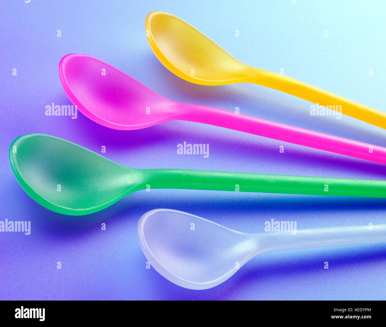 FOUR PLASTIC SPOONS Stock Photo Alamy