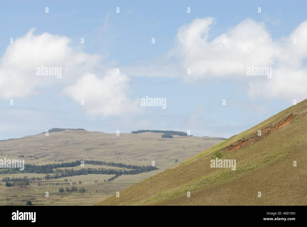 Grass-covered hills on Easter Island. Stock Photo