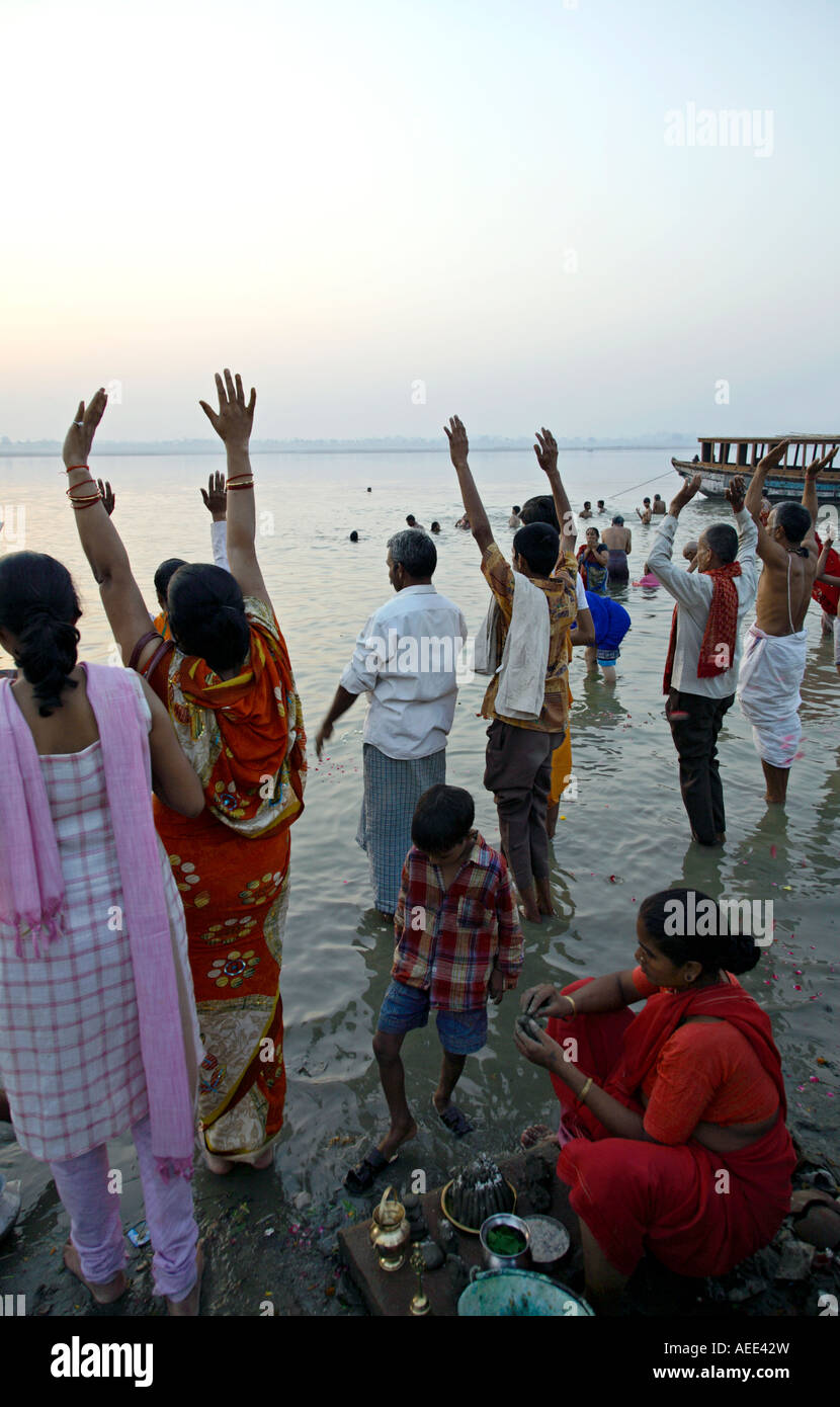 Morning ritual bath. Assi Ghat. Ganges river. Varanasi. India Stock ...