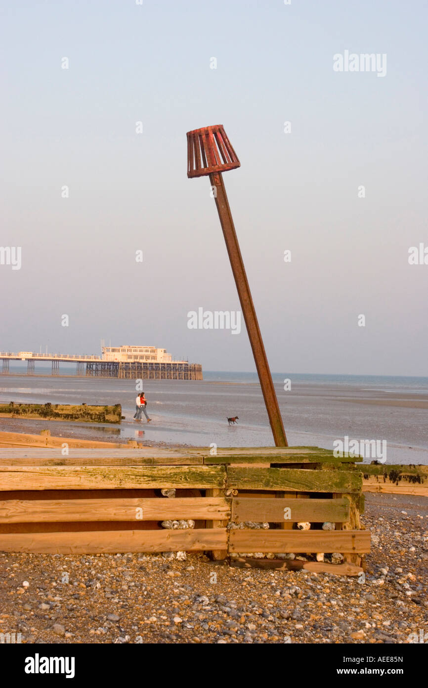 Worthing beach and pier Stock Photo