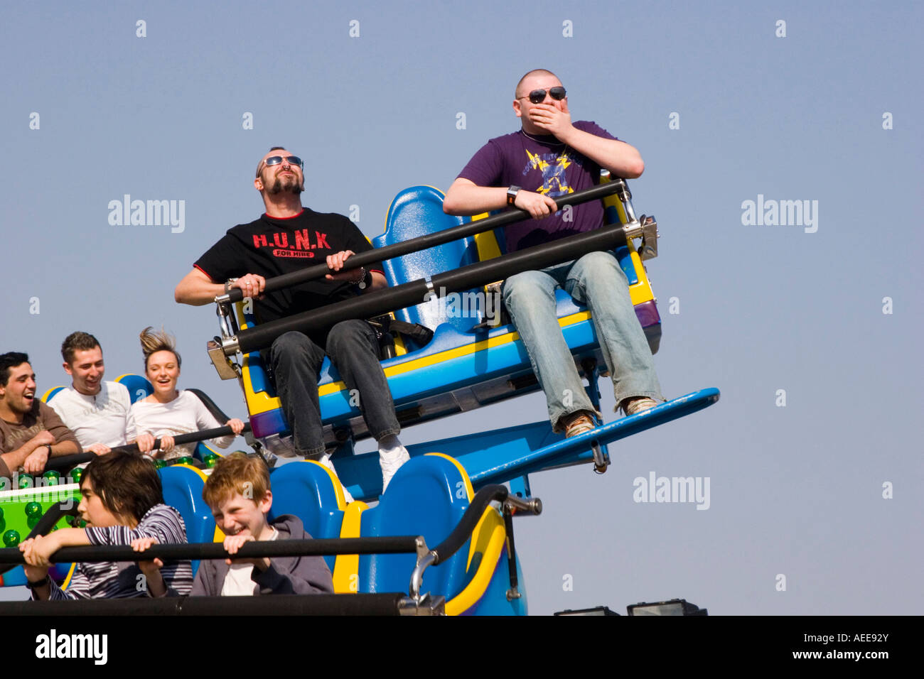 Man suffering from motion sickness on a fairground ride Stock Photo Alamy