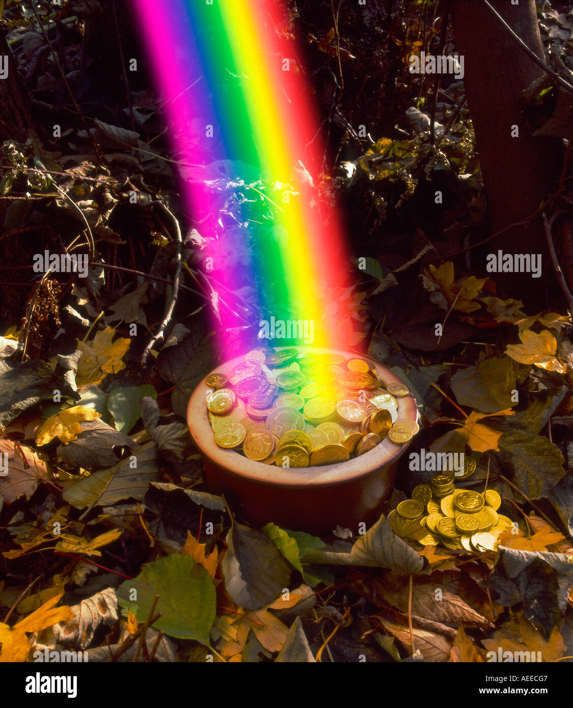Rainbow and a pot of gold Stock Photo Alamy