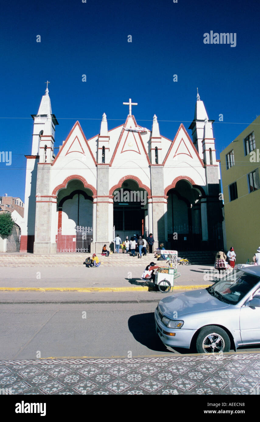 Church on the Parque Pino square, Puno Peru Stock Photo