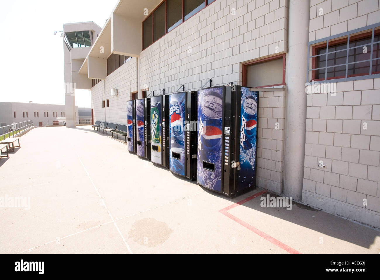Vending machines take tokens only. Inside yard. Lincoln Correctional Center, Lincoln, Nebraska, USA. Stock Photo