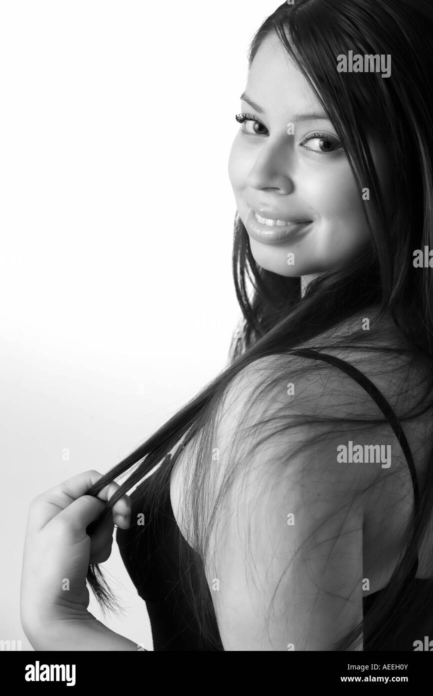 Casual portrait young brunette female Black and White Stock Photos ...
