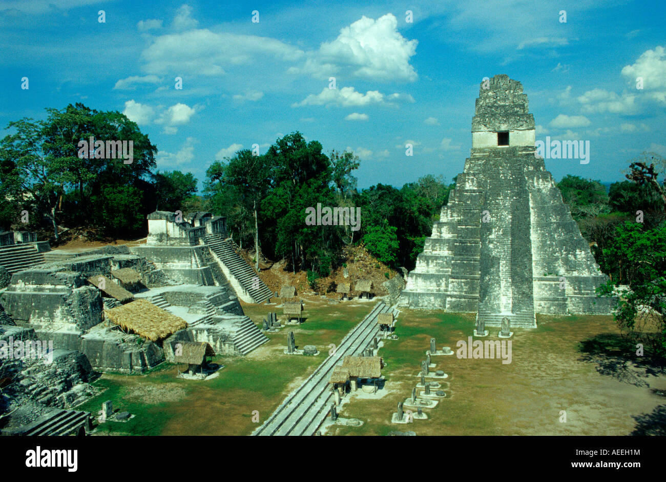 Temple of the Giant Jaguar ( Temple I ) Mayan ruins of Tikal.Peten region. Guatemala Stock Photo