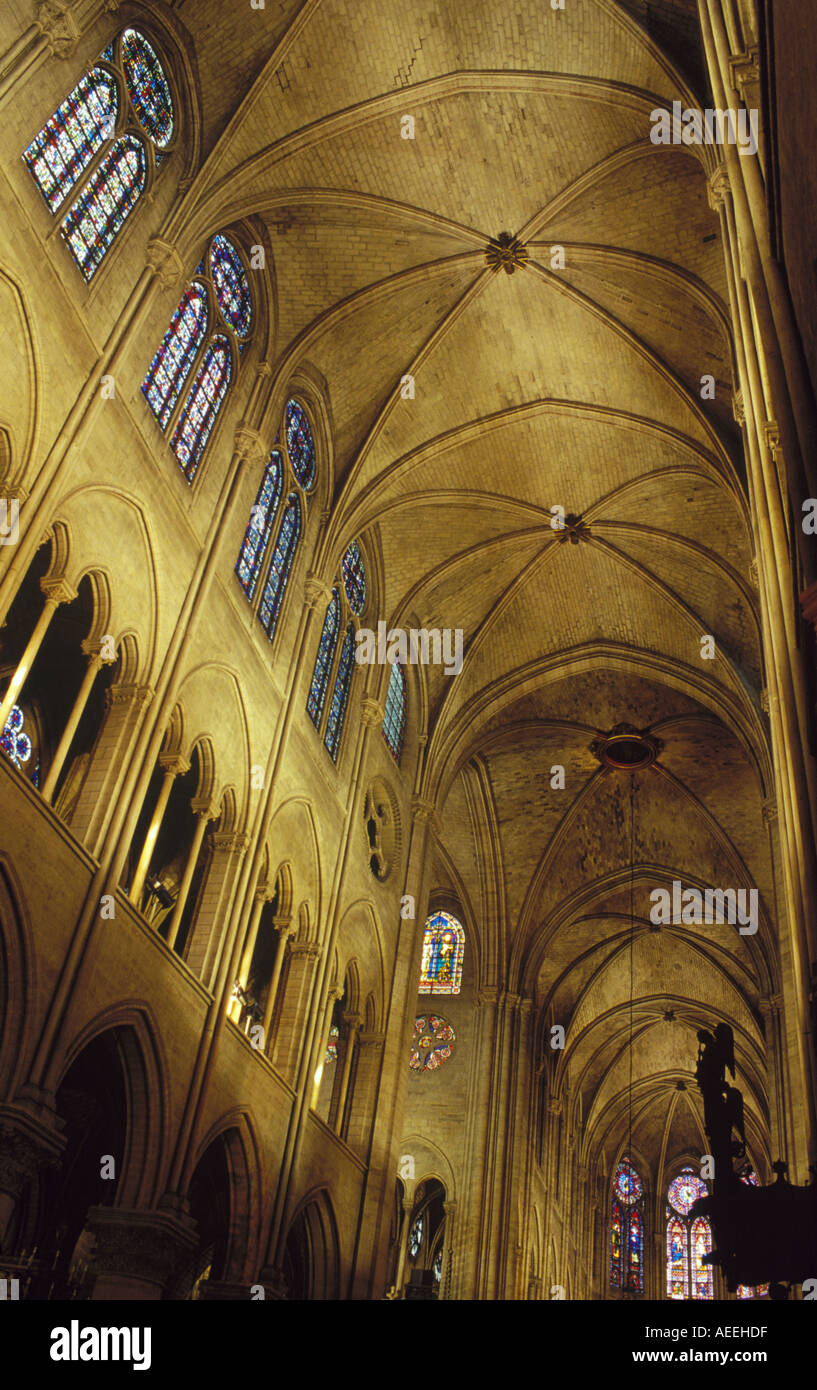 An interior view of Notre Dame Cathedral in Paris prior to the devastating April 15, 2019 fire. Stock Photo