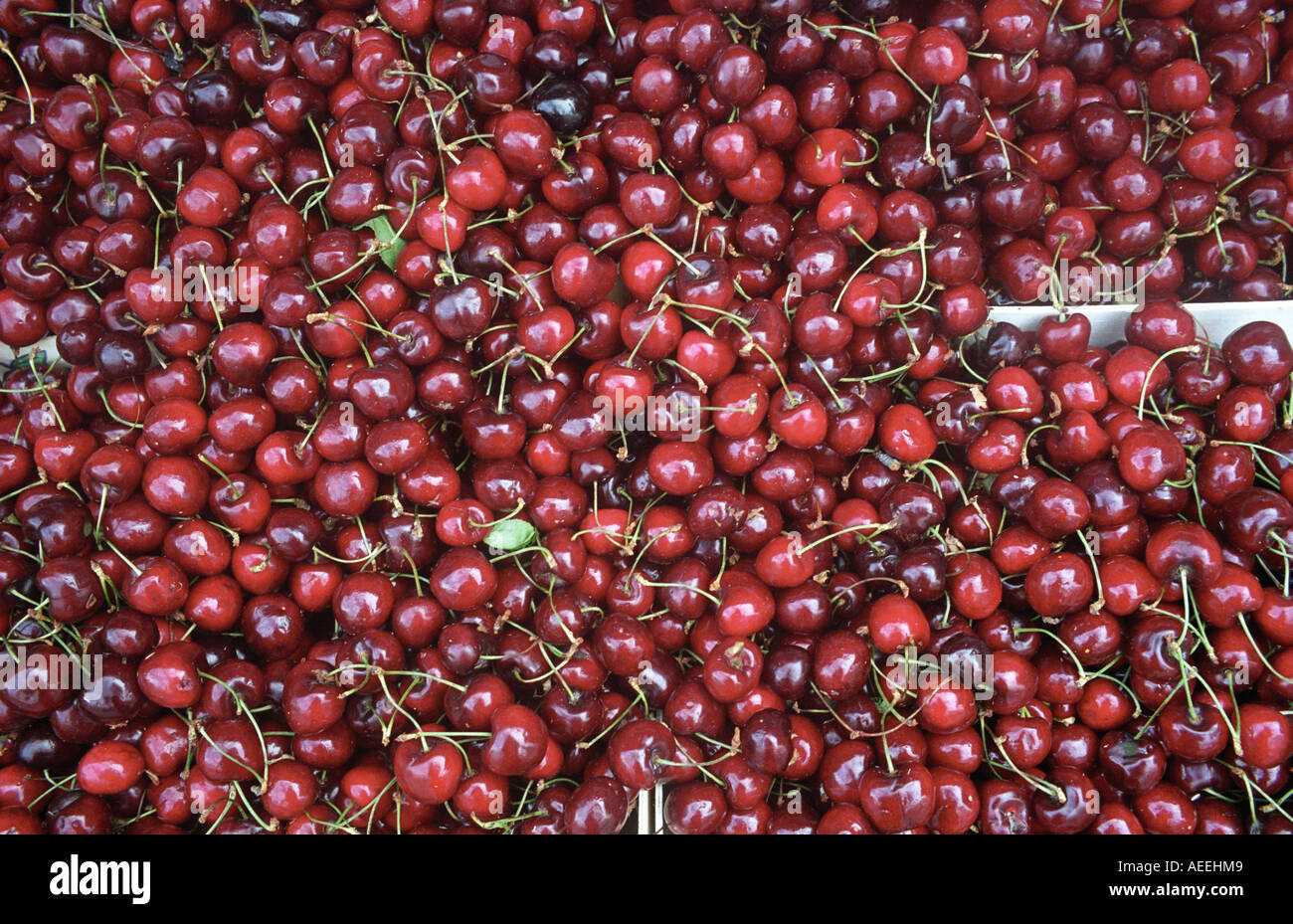 cherries at a market stall Stock Photo