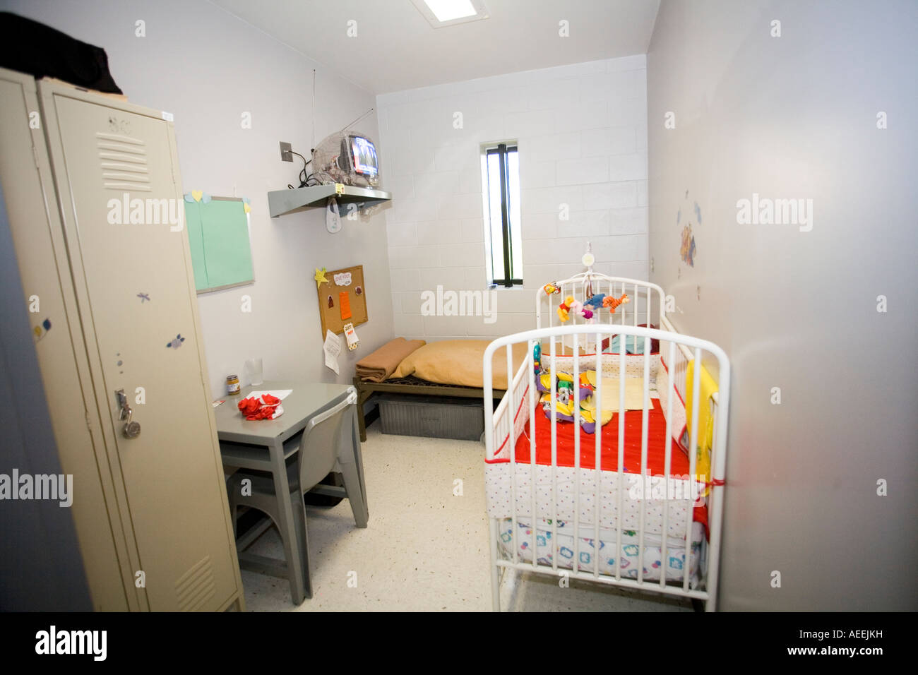 Cell in the nursery unit in the Nebraska Correctional Center for Women. Nebraska, USA. Stock Photo