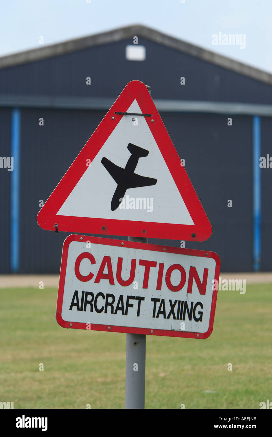Sign Aircraft taxiing Sywell airport Northampton Stock Photo