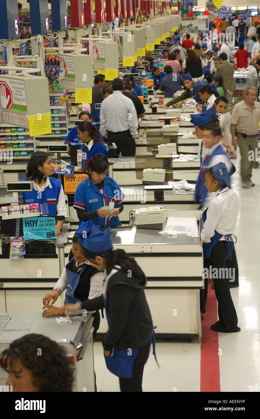 Shoppers inside a large WalMart store in Mexico City. Stock Photo