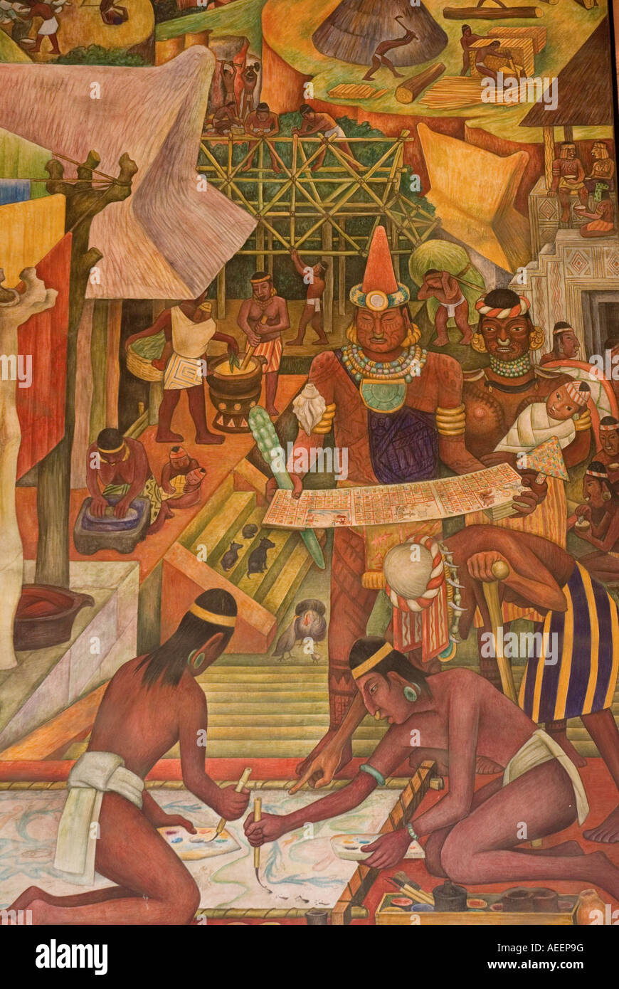 Murals by the famous Mexican painter Diego Rivera cover the walls of the National Palace in the