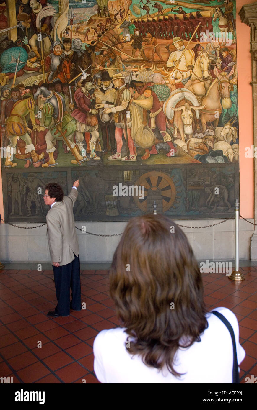Murals by the famous Mexican painter Diego Rivera cover the walls of the National Palace in the