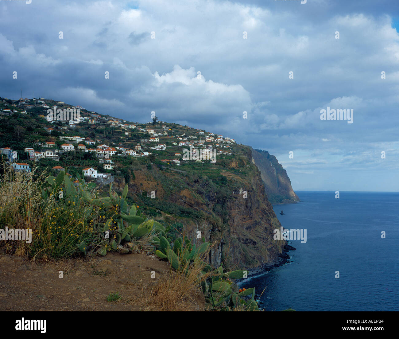 steep island coast at the village of Ribeira Brava, Madeira, Portugal, Europe. Photo by Willy Matheisl Stock Photo