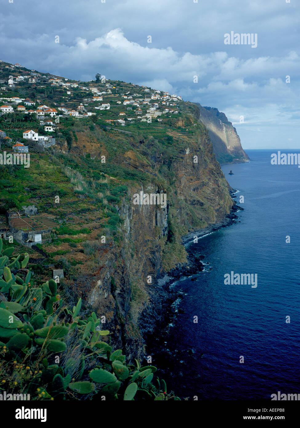 steep island coast at the village of Ribeira Brava, Madeira, Portugal, Europe. Photo by Willy Matheisl Stock Photo