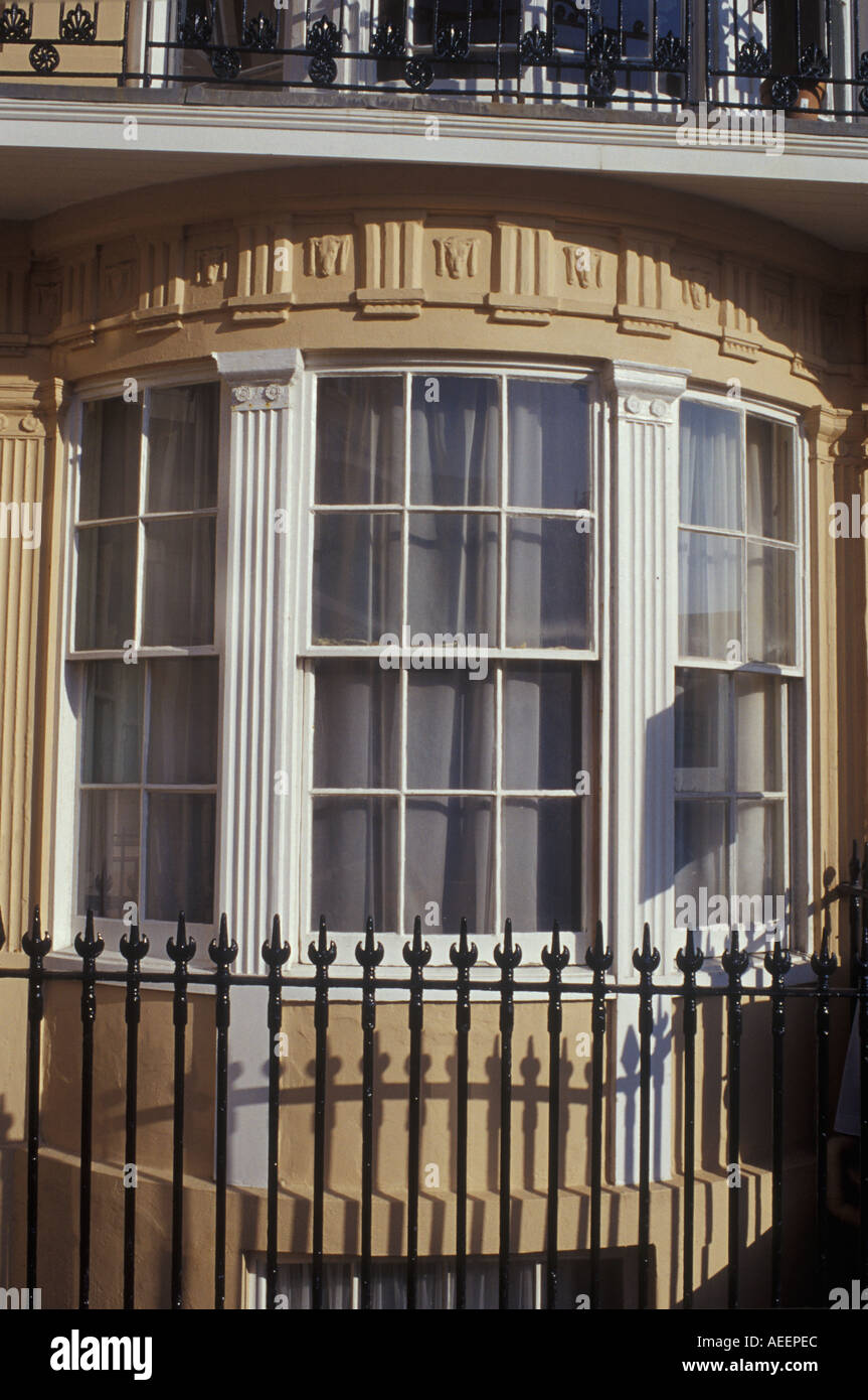 Bedford Square Brighton Sussex England UK Regency bow window on terrace house ironwork railings