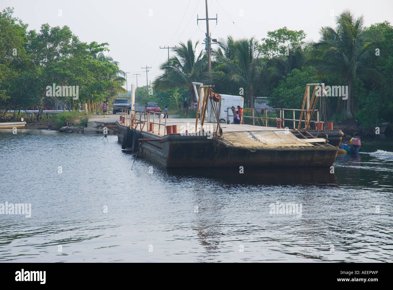 A barge used as a ferry across the Chicozapote River in Tabasco, Mexico