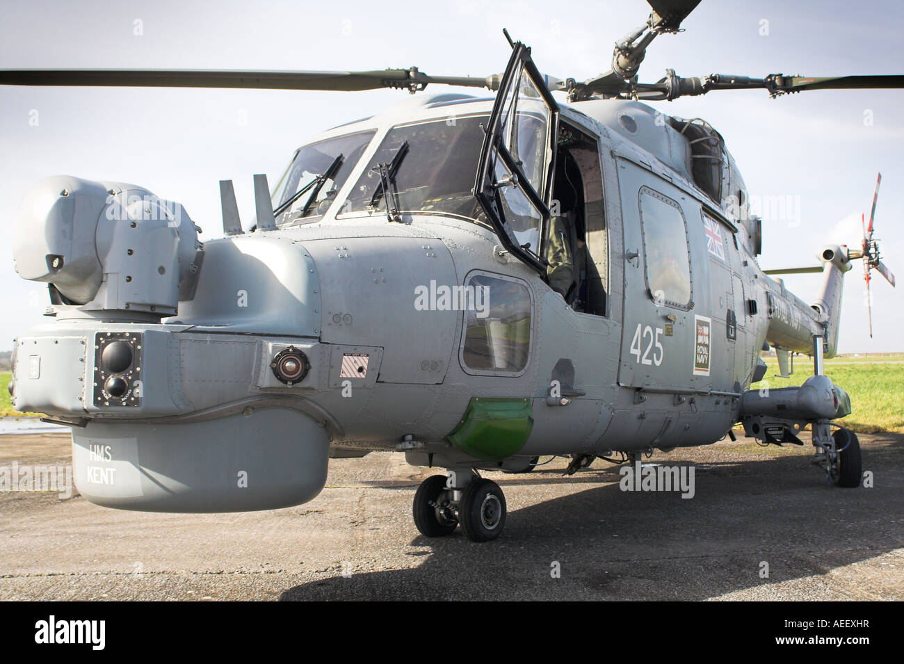815 Naval Air Squadron Lynx Mk8 DSP from HMS Kent photographed in Pembrey Airport, West Wales Stock Photo