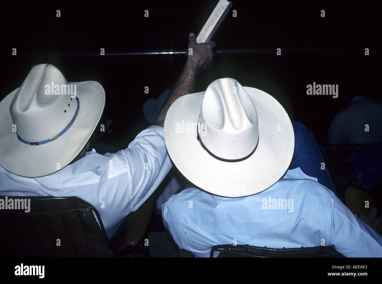 Beef barons in white Stetsons and matching blue shirts,San Angelo, Texas Stock Photo