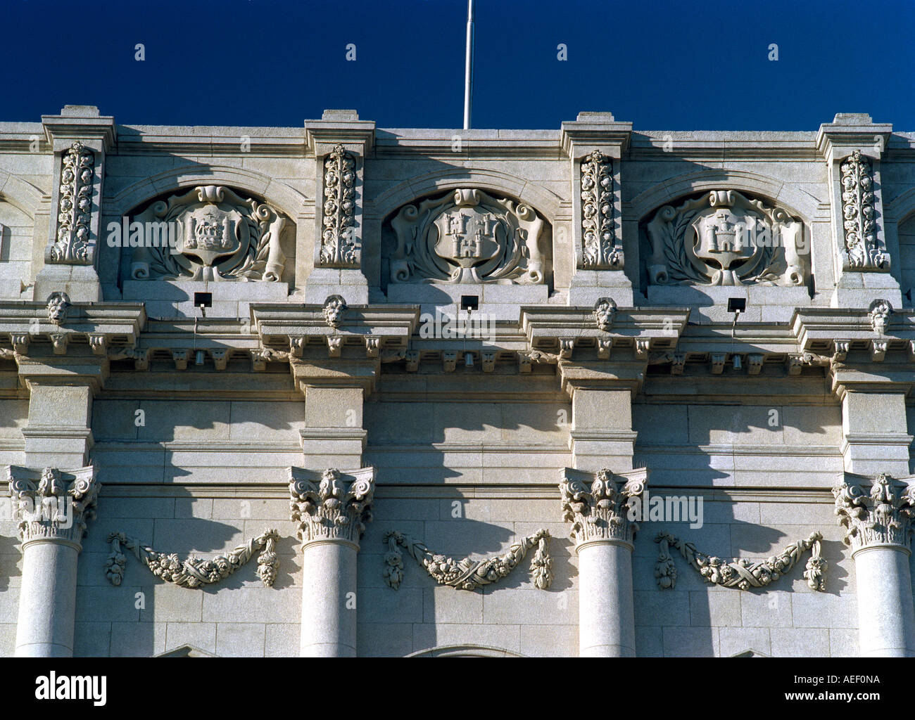 Detail of the neo-classical frontage of Heuston railway station in Dublin, Ireland Stock Photo
