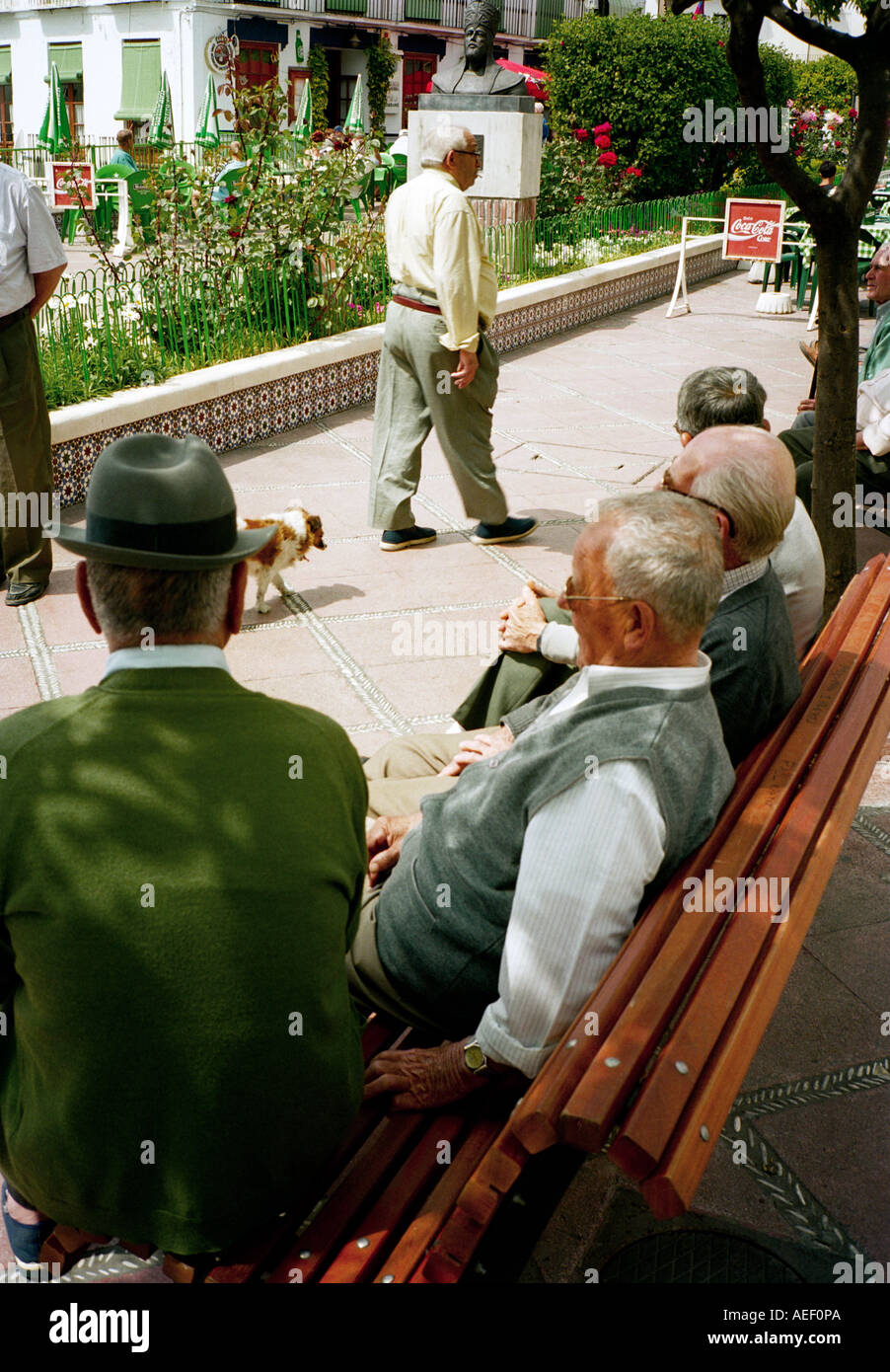 old men meet  the town square  - Torrox, Malaga, Andalusia, Spain Stock Photo