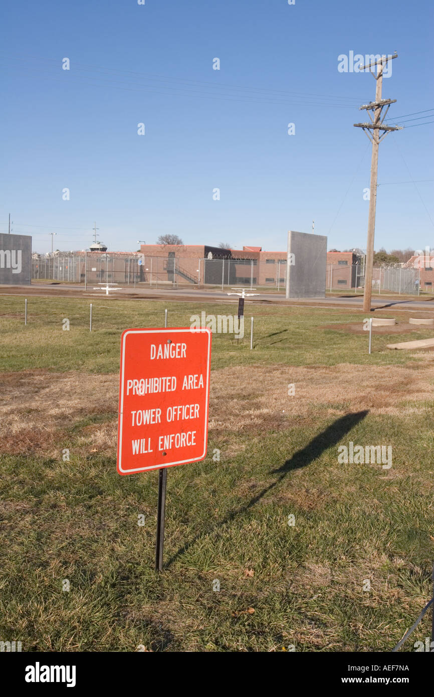 Signs on lawn inside prison. Nebraska State Penitentiary in Lincoln