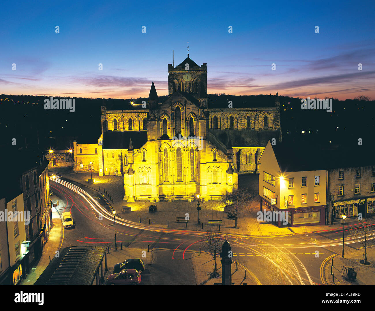 View of Hexham Abbey at night, Northumberland Stock Photo Alamy