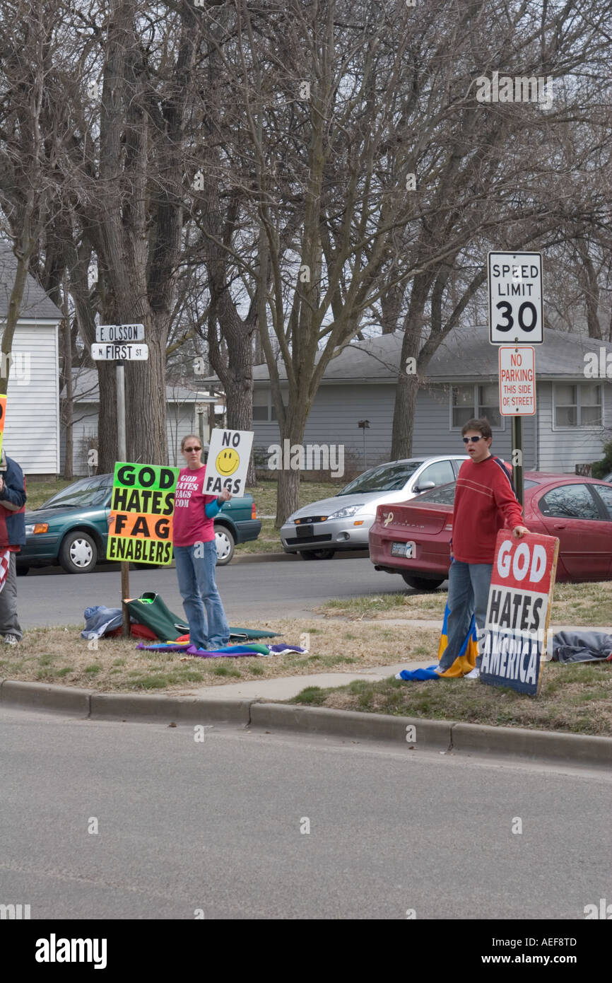 Picketers from Fred Phelps Westboro Baptist church based in Topeka Kansas Stock Photo