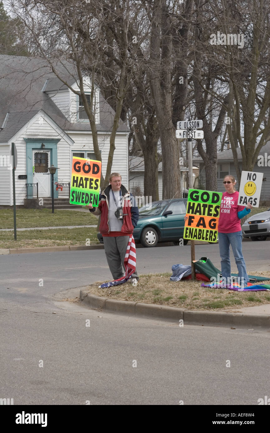 Picketers from Fred Phelps Westboro Baptist church based in Topeka Kansas Stock Photo