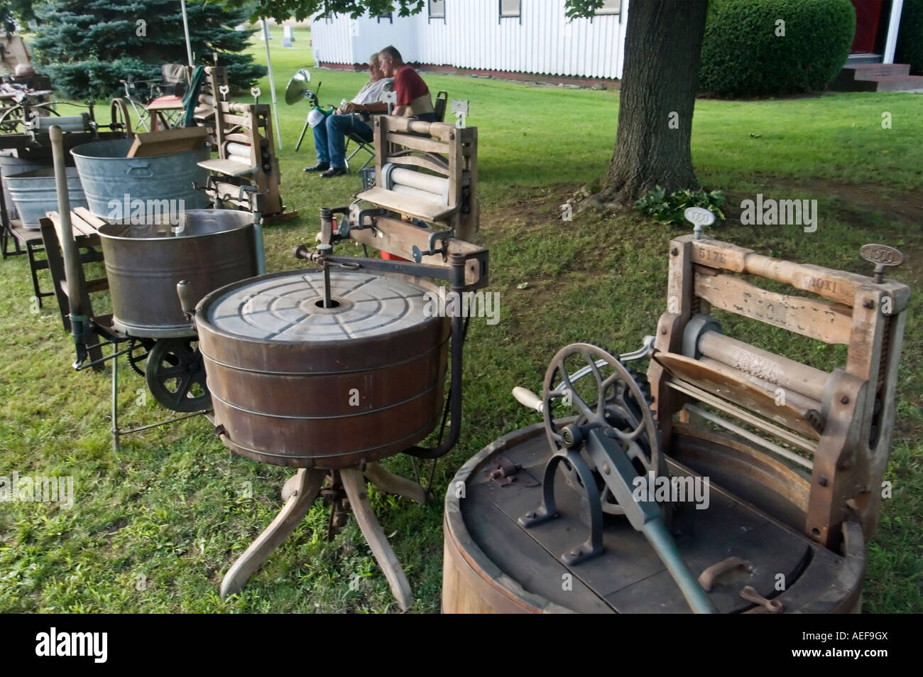 Antique Washing Machines at an Antiques Fair in Clermont New York, AUgust 2007 Stock Photo