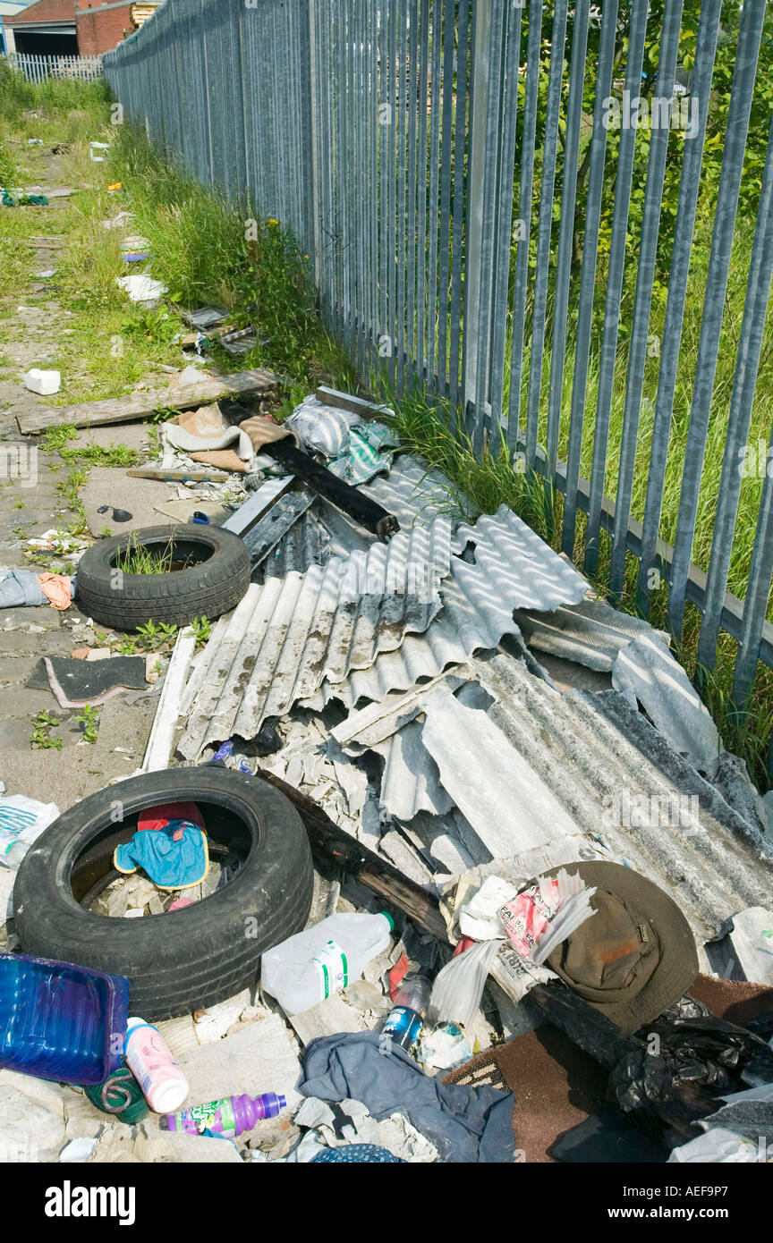 asbestos and other rubbish, illegally dumped in Blackburn, Lancashire