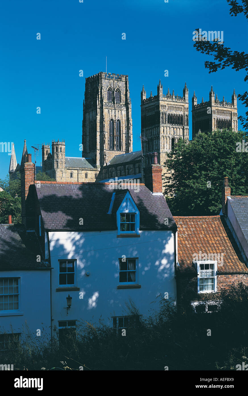 early morning view of Durham Cathedral in Durham City from south street Stock Photo