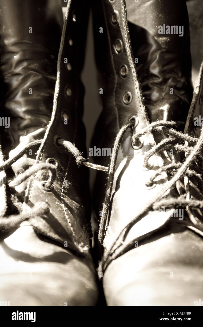 Old worn out working boots hi-res stock photography and images - Alamy