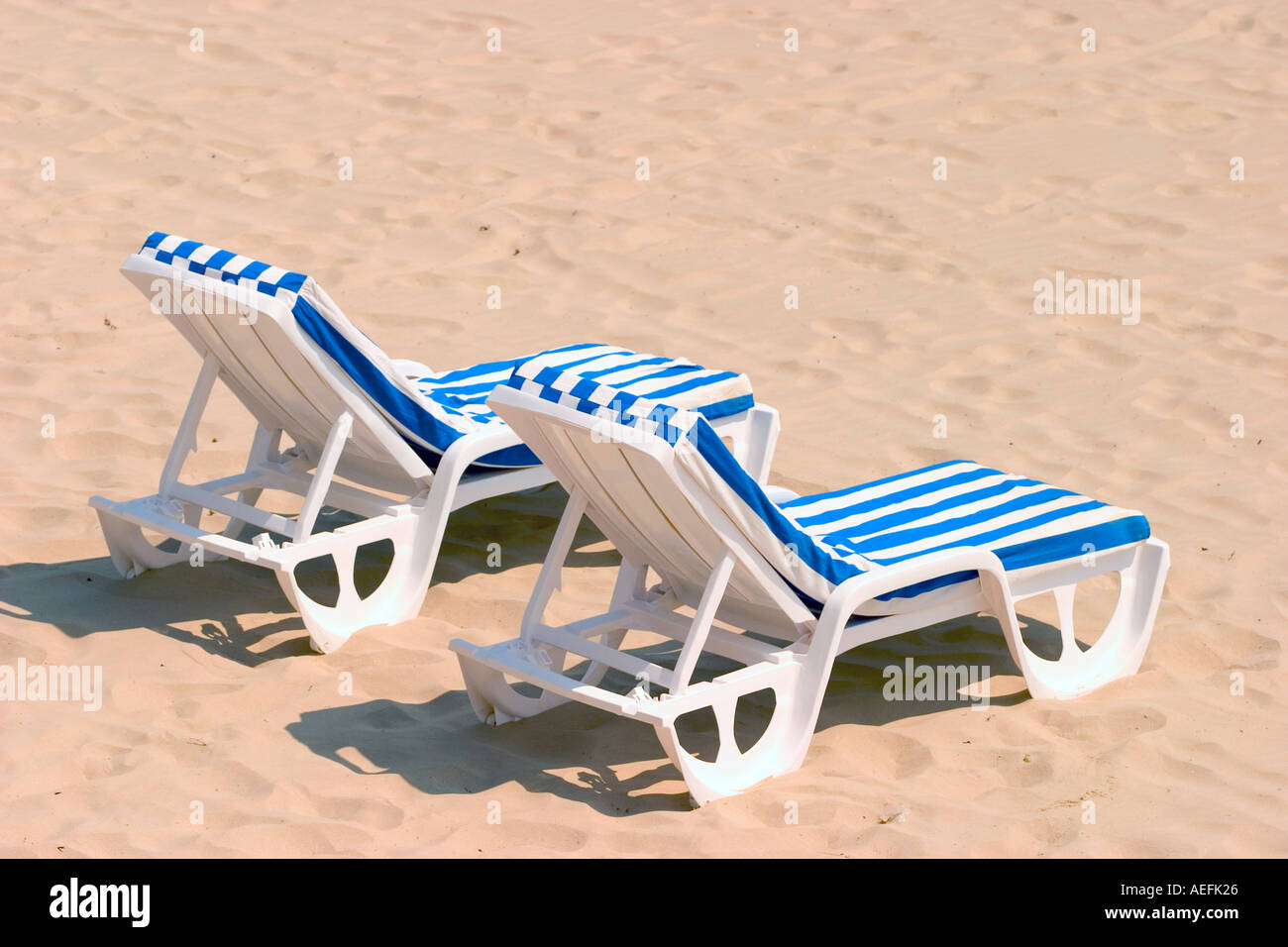 empty Beach Chairs on the beach of france Stock Photo