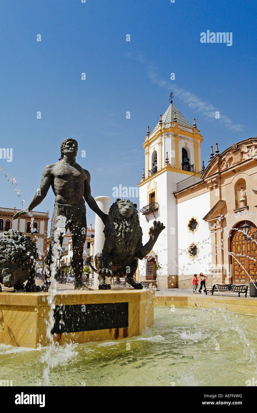 monument to the symbols of Andalusia in the square of el soccorro ronda Malaga Andalusia Spain Stock Photo
