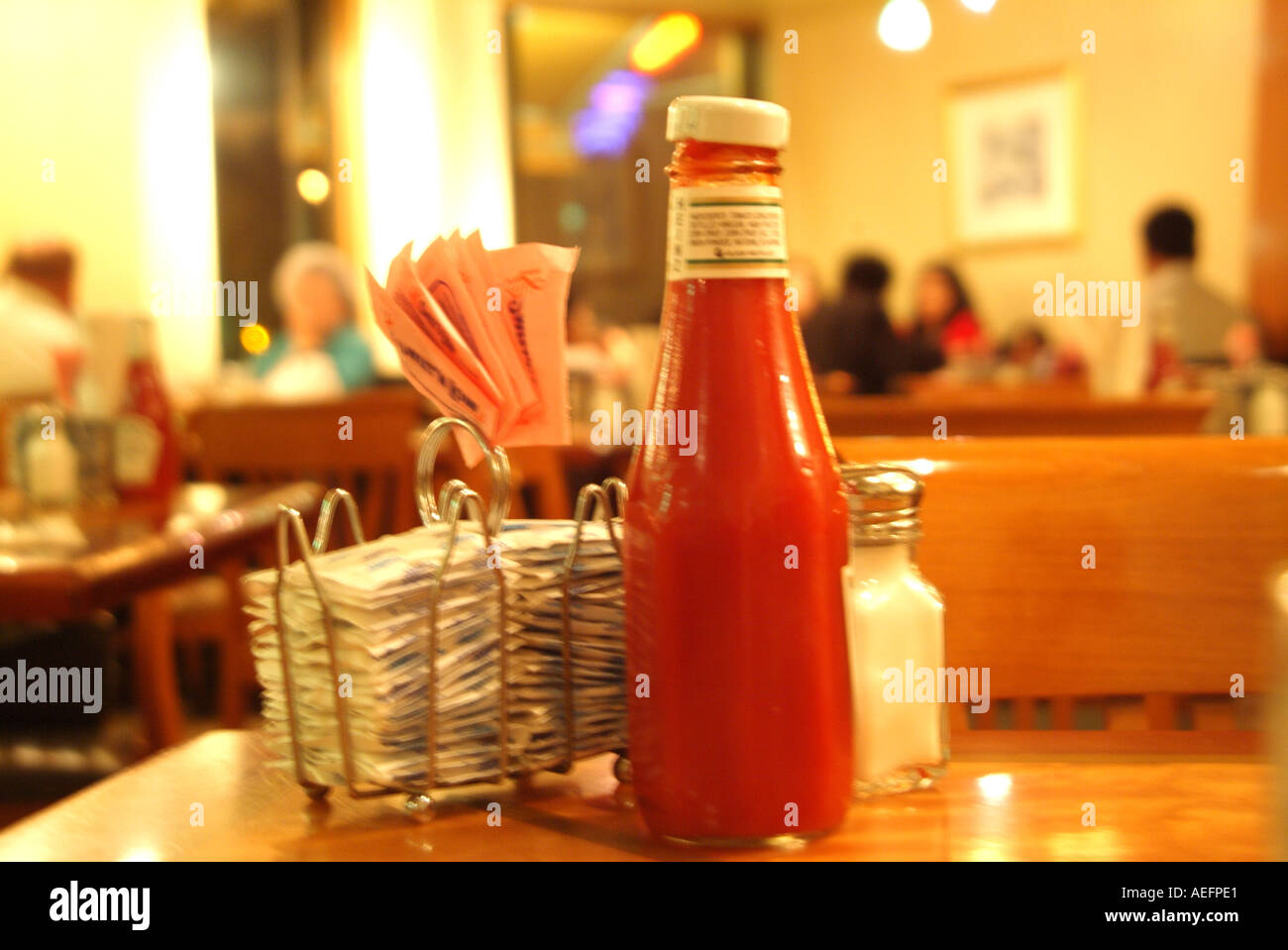 Ketchup and sugar in diner Stock Photo Alamy