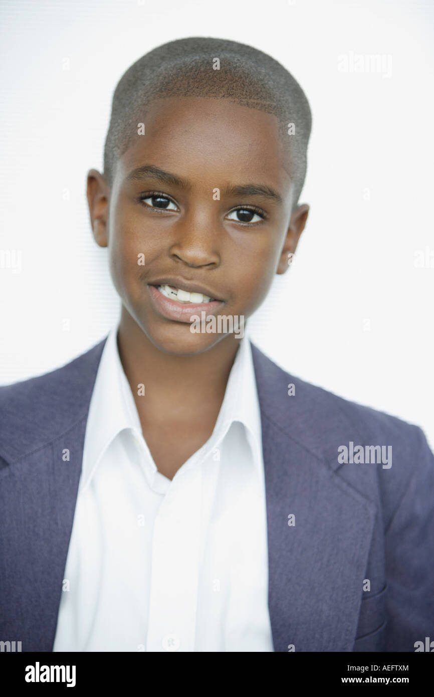 Close up of African boy in suit jacket Stock Photo Alamy