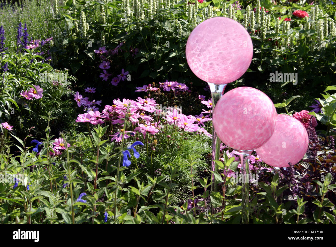 round garden glass spheres at Buga Munich Bavaria Germany Stock Photo