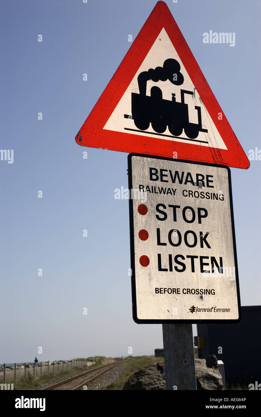 Beware Railway Crossing Co Wicklow Ireland Stock Photo Alamy