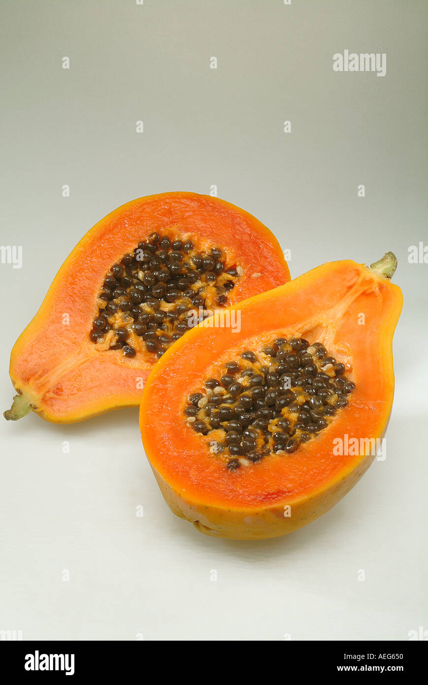 Fruits Vegetables leaves papaya papayas cut open seeds flesh fleshy Stock Photo 2524751 Alamy