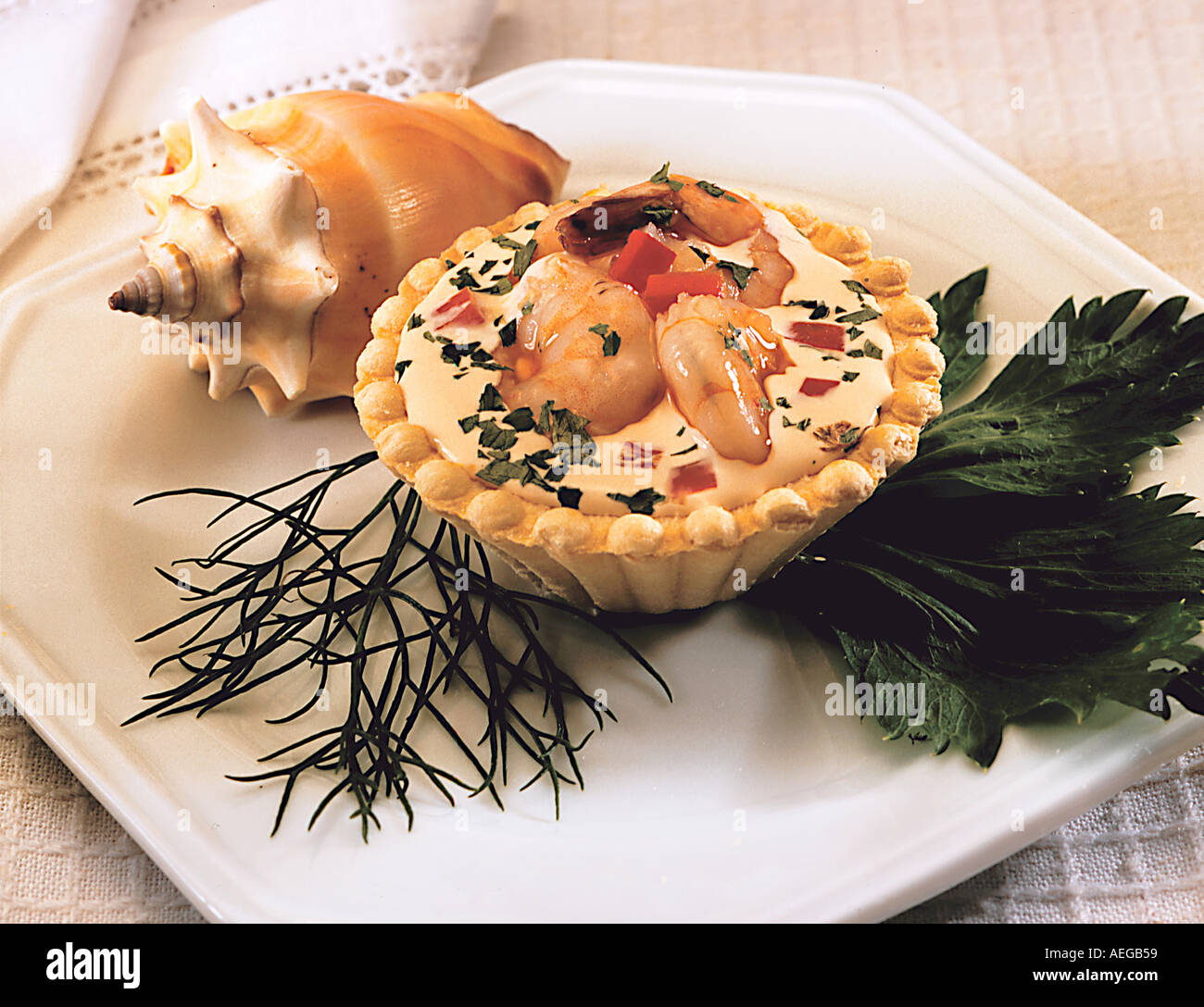Food decorated shell leaves tart shrimp pastry quiche custard pie first