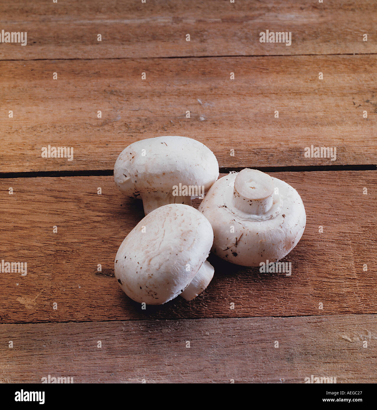 Food mushroom mushrooms three white pale fungi cap like tops natural garnish round food Stock Photo